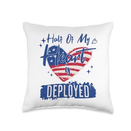 Deployment Gifts For Wife Girlfriend Mom Husband Half of My Heart is Deployed Military Wife Girlfriend Mom Throw Pillow, 16x16, Multicolor