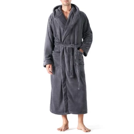 DAVID ARCHY Men's Soft Plush Coral Fleece Robe Full Length Hooded Long Bathrobe for Men with Hood (XL, Dark Gray)