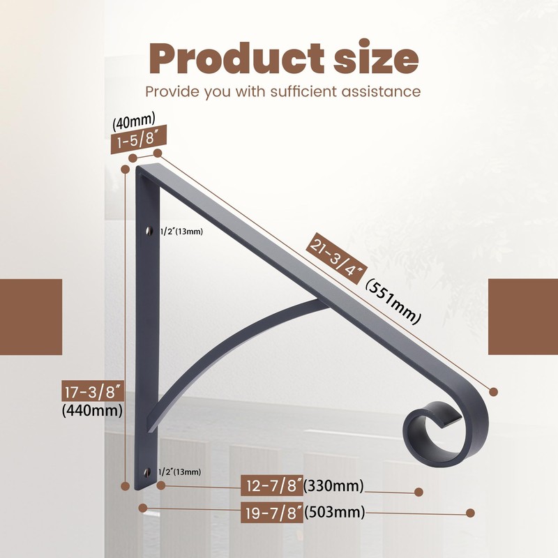 Kojem Wall Mount Handrails for Outdoor Steps, Metal Wrought Iron