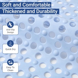 BREELEAM Non Slip Bathtub and Shower Mat 31x17 inch,Bath Mat with Quick Dry Drain Holes and Suction Cups, Soft Comfortable Safe Bathroom Mat for Bath Tub, Floor, Tile (Light Blue)
