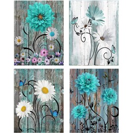 4 Pack Flowers Diamond Painting，DIY 5D Diamond Painting Kits for Adults and Kids，Diamond Painting Accessories, Diamond Art Kits for Adults,12x16 inch