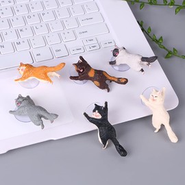 DOYIFUN 6pcs Different Cute Cat Phone Stand Cats Smart Phone Sucker Holder, Cute Resin Cell Phone Holder, Cat Sucker Tablet Office Decor Home Ornament Gift