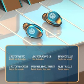 Wireless Earbuds, Bluetooth 5.0 Graphene bass Hi-Fi Headphones with 1500mAh LED Charging Case, IPX7 Waterproof in-Ear Headset 60H Playtime, Binaural Stereo Sound Earphones, Noise Canceling w/Mic