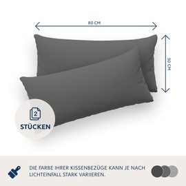 Dreamzie Pillowcases, 50 x 80 cm (Set of 2), 100% Jersey Cotton, 150 g/m², Anthracite, for 50 x 80 cm Cushions, Resistant and Hypoallergenic