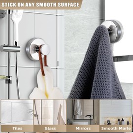 Fenas Suction Cup Hooks for Shower No-Drill Bathroom Hooks for Towels, Robes, Loofah Mountable on Bathroom Walls, Kitchen, Glass, Mirrors, Tile and Smooth,Non-Porous Surfaces (2, Chrome Polished)