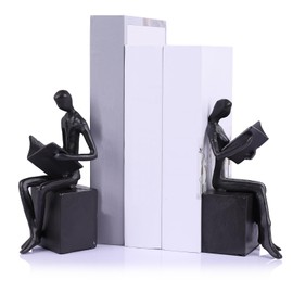 oliruim Black Reading Couple Decor Iron Bookends, Unique Retro Man and Women Bookends Gifts Decor for Bookshelf, Office Desk, Living Room, Bedroom, Decor Bookends 1 Pair (Reading Bookends)