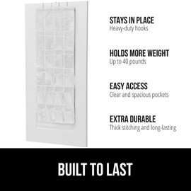 GORILLA GRIP Over the Door Shoe Organizer, 24 Large Breathable PVC Pockets, Space Saving Hanging Storage Holder, Closet Rack Hanger Holds Up to 40 lbs, Hangs on Closets for Shoes 2 Pack, White