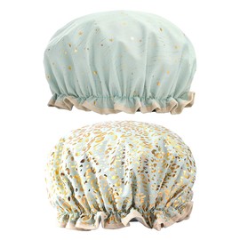 ieron Double Layer Shower Caps, Reusable Bath Cap, Waterproof Elastic Shower Hat Edge Cover for Ears, for Women, Shower, Spa, Salon, 2 Packs, Green