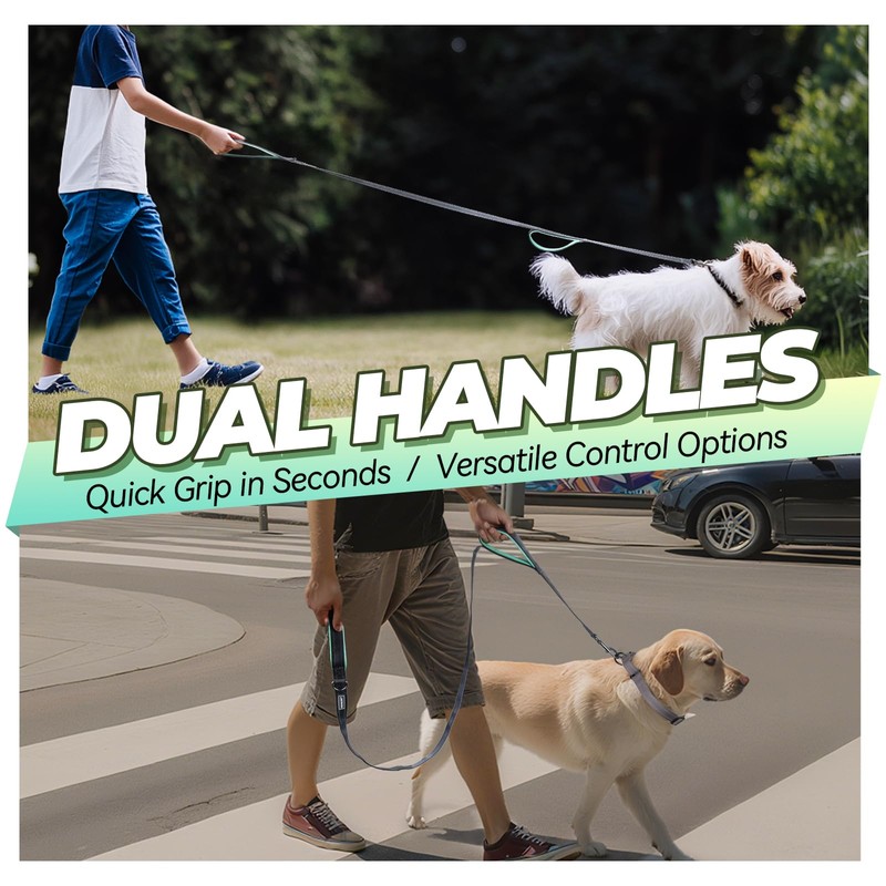 VIVAGLORY Twingrip Dog Leash, Double Handle Dog Leash for Training