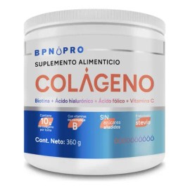 Colágeno Hidrolizado BPN Pro en Polvo Sin Sabor, para Piel, Articulaciones y Cabello con Ácido Hialurónico y Fólico, 360 g                            