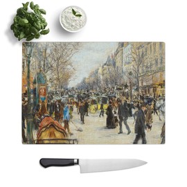 Kitchen Chopping Board Glass - Jean-Francois Raffaelli On The Grand Boulevard - Textured Worktop Saver Cutting Board - Heat Resistant, Shatterproof and Hygenic - 28.5 x 20 cm