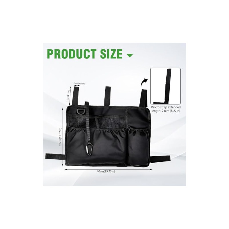 Wheelchair Side Bag with Cup Holder and Reflective Strip, Large