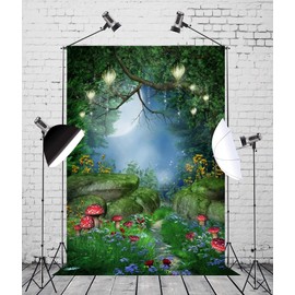 CORFOTO Fabric 6x8ft Fantasy Backdrop Theme Photography Night Wonderland Forest Flowers Path Picture Background Newborn Wedding Photoshoot Masquerade Office Decoration Child Birthday Party Banner