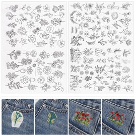 Lyrow 122 Pcs Water Soluble Stabilizer for Flower Pattern Embroidery Stick and Stitch Embroidery Paper Wash Away Embroidery Stabilizers Tear Away Embroidery Patterns for Hand Sewing Lover