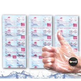 LevinQ Oasis 30 x Chlorine Tablets + Gloves, Suitable for Rowing Machine with Water Tank such as Waterrower, Skandika, Hammer, Value Pack with Gloves, Against Algae, 3 Year Supplies, Puritabs Oasis