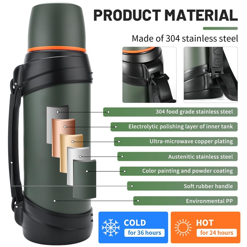 Olerd Large Thermosflask- 85oz Stainless Steel Insulated Bottle for Travel