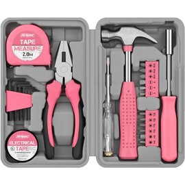 Hi-Spec 24-Piece Small Tool Box Filled with Hand Tools for Women - Pink Household Mini Tool Set with Small Hammer and Screwdriver Set - Ideal for Flatshare Room or On the Go