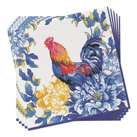 Floral Napkins BLUE ROOSTER 40pcs Lunch Napkins, Rooster Napkins, Chicken Coop Napkins, Chicken Farm Rooster Coop, Disposable Napkins Decorative, Decoupage Paper Napkins, Blue Floral Paper Napkins