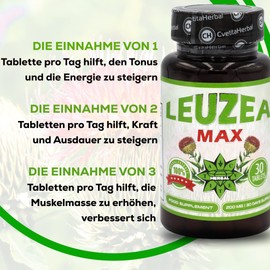 Leuzea Max Maral Root 30 Tablets x 200 mg Natural Herbal Extract Adaptogen Muscle Growth Strength Endurance Highly Effective Tablets Cvetita Herbal