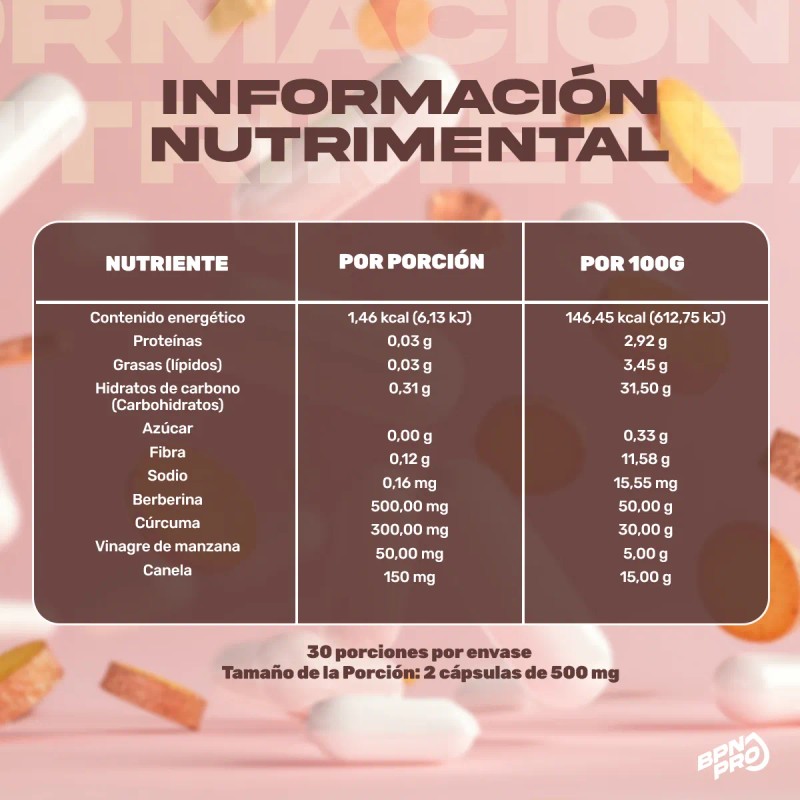 Berberina HCL 500 mg con Cúrcuma, Vinagre de Manzana y