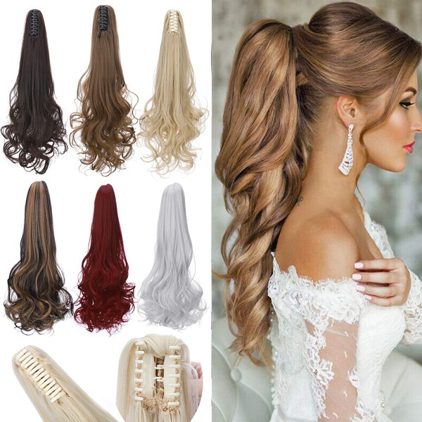 Clip-In Ponytail Extensions, Straight Curly Wavy Ponytail Extensions, Hair Extensions Like Real Hair, 45.5 cm, Medium Brown