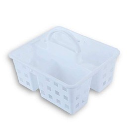 Plastic Caddies with Handle Shower Caddy Basket Cleaning Utility Carry Caddy for Classroom Organization Desk Table Organizer,Teacher and Art Supplies Set of 3 Toy Storage Tote (White)