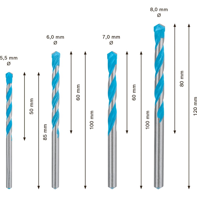 Bosch 4x EXPERT CYL-9 MultiConstruction Drill Bit Set (for Concrete,