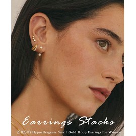 ZHESHY Gold Hoop Earrings for Women 925 Sterling Silver Post Hypoallergenic Stud Hoop Earrings Set Dainty 14K Gold Plated Dangle Cartilage Huggie Small Hoop Earring for Multiple Piercing 3 Pairs