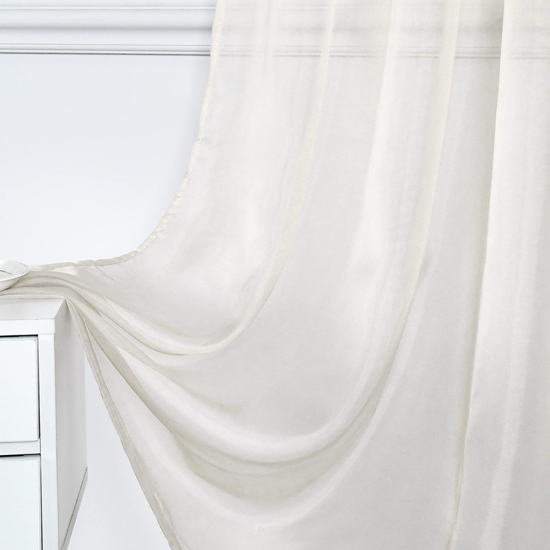 DONREN 2 Panels Solid Color Beige Sheer Curtains Elegant Rod
