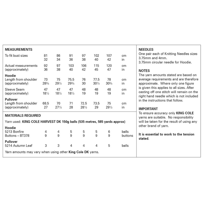 King Cole Ladies Double Knit DK Knitting Pattern Hoodie &