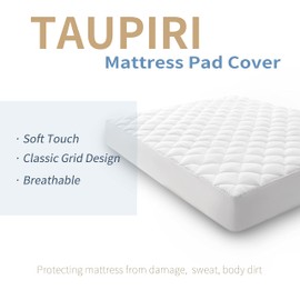 Taupiri Queen Quilted Mattress Pad Cover with Deep Pocket (8"-21"), Cooling Soft Pillowtop Bed Mattress Cover, White