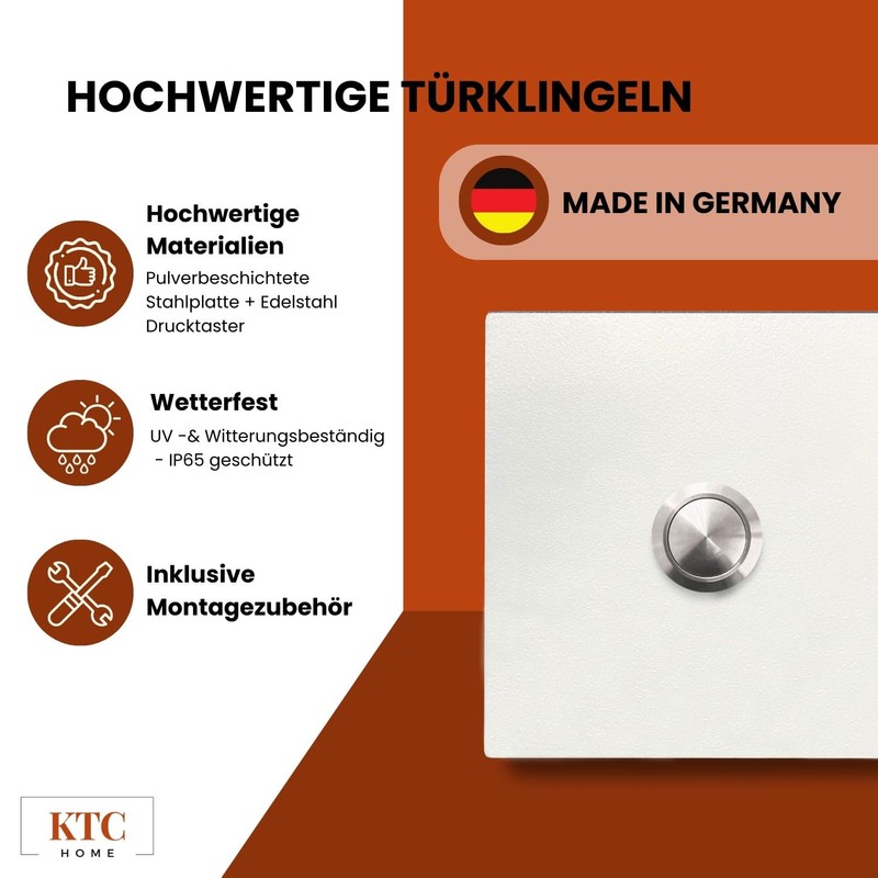 KTC-Home Premium Doorbell Traffic White - Curved Push Button -