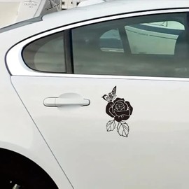 1PC Elegant Rose Floral Vinyl Decal for Cars, Trucks, and Motorcycles-Cars Bumper Body Window Decoration Sticker-Easy Peel and Stick XY175 (Black)