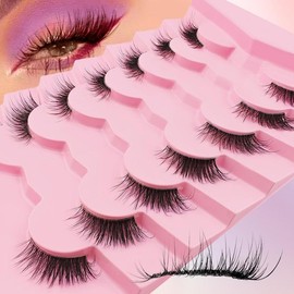 Cat Eye False Eyelashes, 7 Pairs Natural Curling Eye Makeup Strip Lashes, Volumized False Eyelashes for Women and Girls Eye Makeup Enhancement