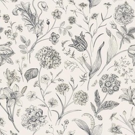 Black and Beige Peel and Stick Wallpaper Botanical Contact Paper 16.9inch x 118.1inch Floral Wall Paper Peel and Stick for Bathroom Bedroom Removable Self Adhesive Wallpaper Decor Vinyl