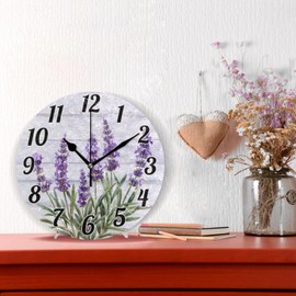 ALAZA Lavender Flowers Wall Clock Battery Operated Clock Silent 9.5 Inch Non Ticking Wall Clocks for Bedroom Living Room Decorative