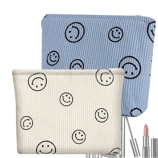 Corduroy Smile Cosmetic Bag, Multifunctional Cosmetic Bag, Wash Bag, Cosmetic Bag, Small for Handbag, for Children, Girls and Girls, Pack of 2, beige, blue, NO