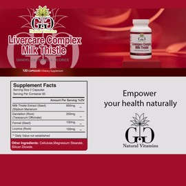 GG Natural Vitamins GG Natural Vitamins Livercare Complex Milk Thistle with Dandelion, Fennel & Licorice, 120 Capsules