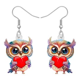 TIZURO Christmas Acrylic Fun Santa Hat Owl Earrings Cartoon Wild Bird Animals Dangle Novelty Jewellry For Women Winter Xmas Party Costume Gifts (Brown)