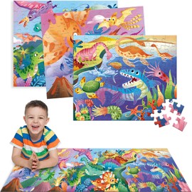 ELX 72 Piece Dinosaur World Jigsaw Puzzle for Kids 3+, 3 in 1 Jurassic animals Floor Puzzle for Preschool Learning (36 X 10 in)