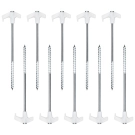 Pegs Head for Tent Ground Anchor Pegs Screw Tent Spikes Titanium Tent Pegs 9.8 inches (25 cm) Set of 10 Strong Steel Pegs Camping Tent Tarp Setup Laser Welding Wire Drawing Anti-rust Coating Safety