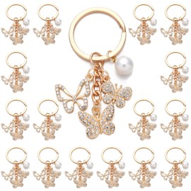 PHAETON 20PCS Crystal Butterfly Keychain Butterfly Shape Key Chain with Pearl Charms for Backpacks, Purses, Luggage, Birthday Gift, Goodie Bag Fillers for Women
