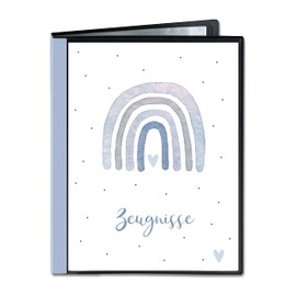 Minilino Report Folder, 20 A4 Transparent Pockets, Protection, Storage of School Reports, Document Folder for Primary School Documents, Reports, for Boys, Rainbow Blue