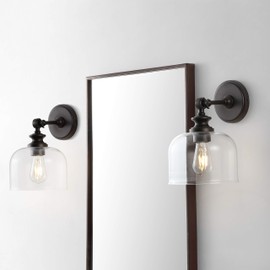 Safavieh Lighting Collection Neri Oil-Rubbed Bronze/Glass Wall Sconce (Set of 2) -LED Bulb Included SCN4065A-SET2