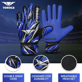TOROGA Football Goalkeeper Gloves For Boys kids Children Youth Soccer Goalie Glove with Super Grip Palms (Blue, 2)
