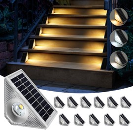 ZSYIQIXI Solar Step Lights for Outside 12 Pack, Solar Stair Lights Outdoor Waterproof IP67, 3 Color Solar LED Outdoor Step Lights Decor for Stair, Patio, Deck, Garden, Porch