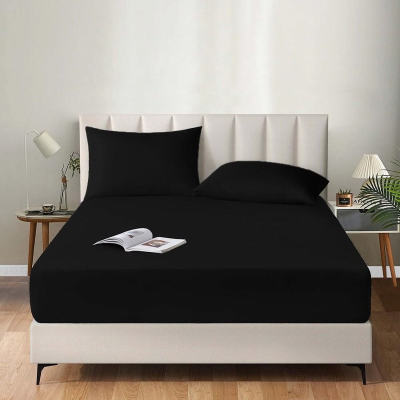 EV Dekor®MF123 Fitted Sheet Double, Black - Deep Pocket Bedsheet
