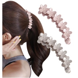 Herbeluemily Banana Clip, Hair Ornament, Hair Clip, Barrette, Flower, Hair Clip, Dull Color, Set A, Pink + Beige