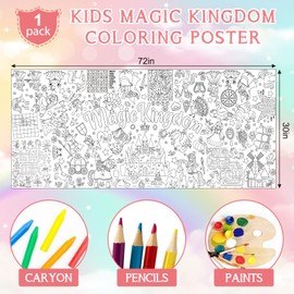 Magic Kingdom Giant Coloring Poster for Kids 30 x 72 Inch, Princess Large Coloring Poster Tablecloth, Fairy Themed Color-in Activities Games for Kids School Classroom Home Party Supplies Decorations