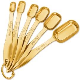 Gold Measuring Spoons Stainless Steel Narrow Measuring Spoons Set Heavy Duty Metal Measure Spoons Teaspoon Tablespoon for Dry Liquid Fits in Spice Jar